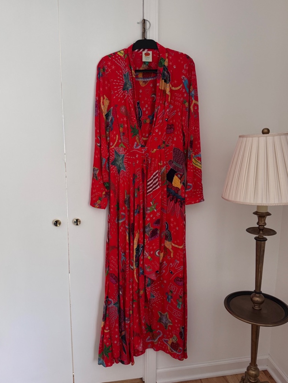 Farm Rio Carnival long sleeve‎ maxi dress red, size medium - Picture 3 of 8